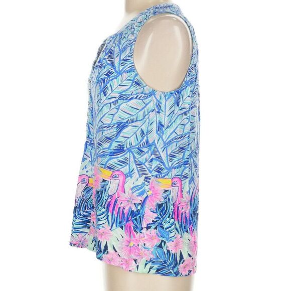 Lilly Pulitzer Essie Top Bennet Blue Let’s Mango Sz M - Picture 4 of 5